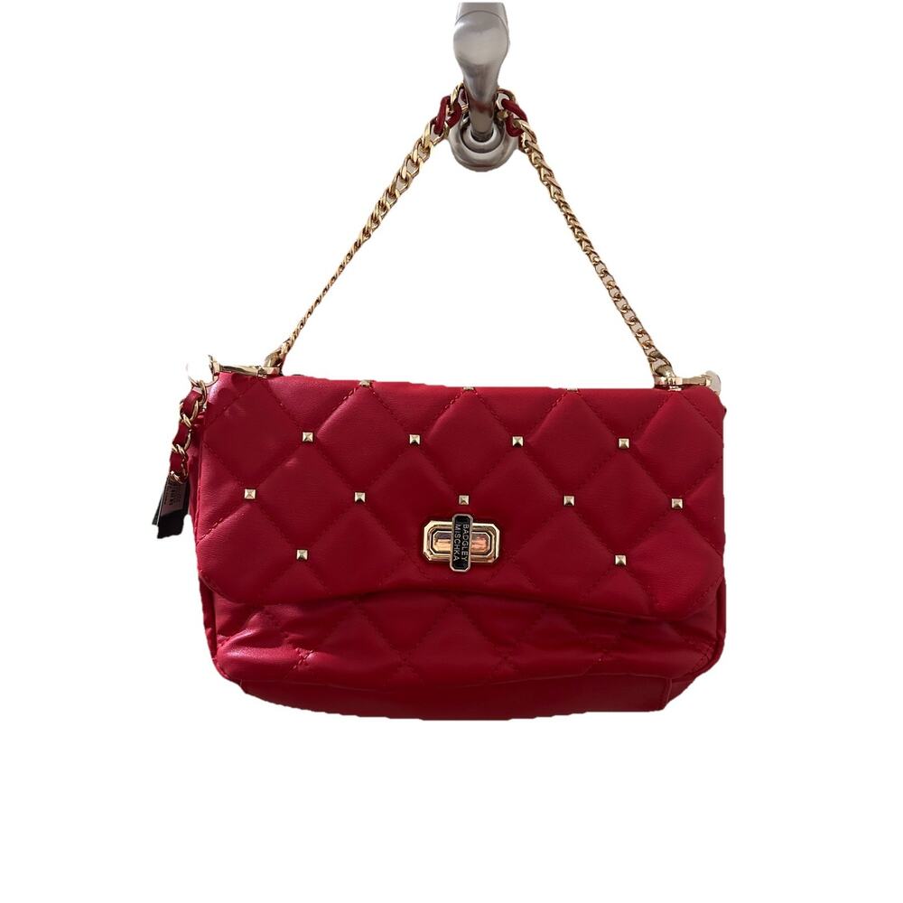 NWT Badgley Mischka Red Quilted‎ Bag with Studs Chain Crossbody